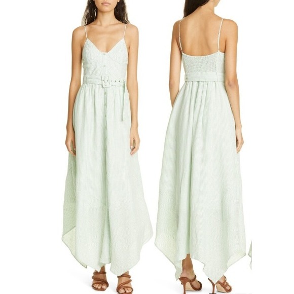 JONATHAN SIMKHAI Leighton Midi Dress Spring Green Linen Women's Size XS Boho EUC - Picture 1 of 7